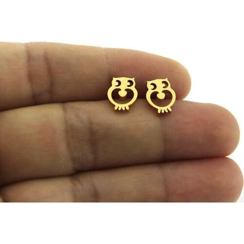 1Pair Cute Night Owl Earrings Stainless Steel Earring Gold Color Nighthawk Ear Studs Jewelry For Women Kids Girls
