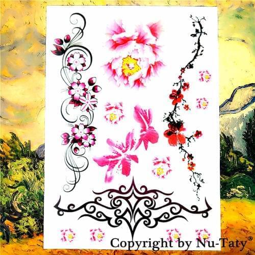 SHNAPIGN Pink chrysanthemum Temporary Body Art Flash Tattoo Stickers 21*15cm Waterproof Car Styling Home Decor Wall Sticker