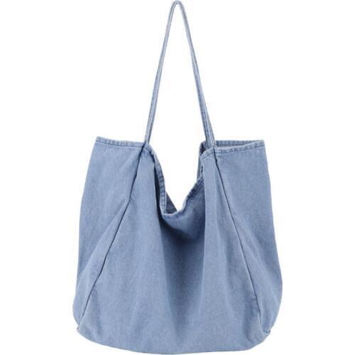 Retro Large Capacity Denim Shoulder Bags Tote Bag Casual Solid Color Shoulder Bag Shopping Grocery Bags For Women Dropshipping