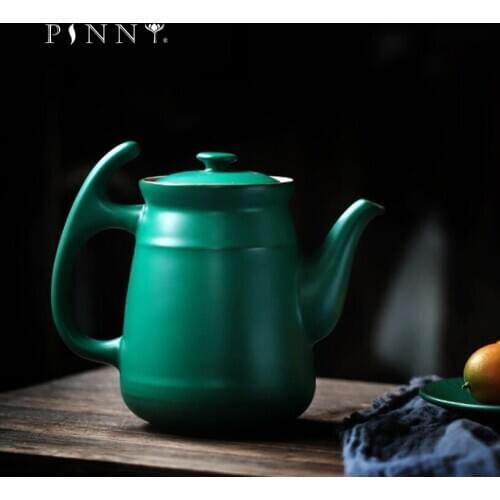 PINNY 660ML Dark Green Glaze Ceramic Tea Kettle Retro Japanese Style Teapot Large Household water bottle