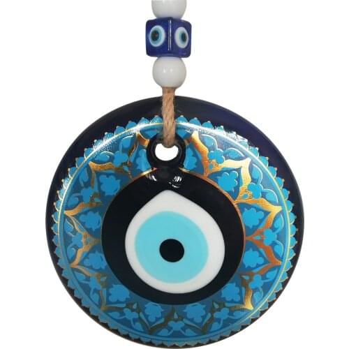 Big Size-14 cm Diameter- Colored Patterned Glass Blue Evil Eye Wall Hanging Ornament – Turkish Nazar Bead - Ho