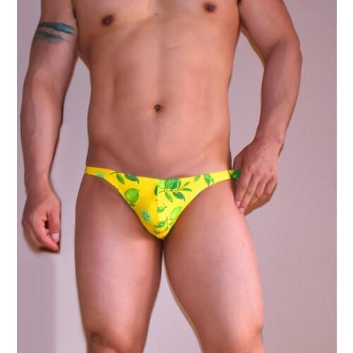 WD219B bright beach swim brief sexy cordless men swimwear hot narrow side tight lemon swimsuits bikinis bathing suits Small Size