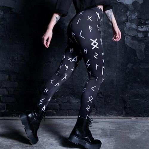 Qickitout Leggings 12%spandex Sexy Fitness Black Leggings for Women Digital Printed Letter Arrow Stretch Workout Pants