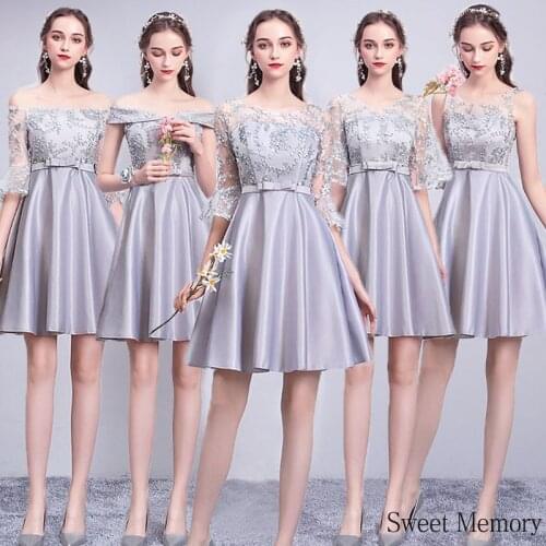 2021 Girl Dress Sweet Memory Women Vestidos Backless Knee-Length Robe Champagne Pink Gray Simple Party Bridesmaid Dresses