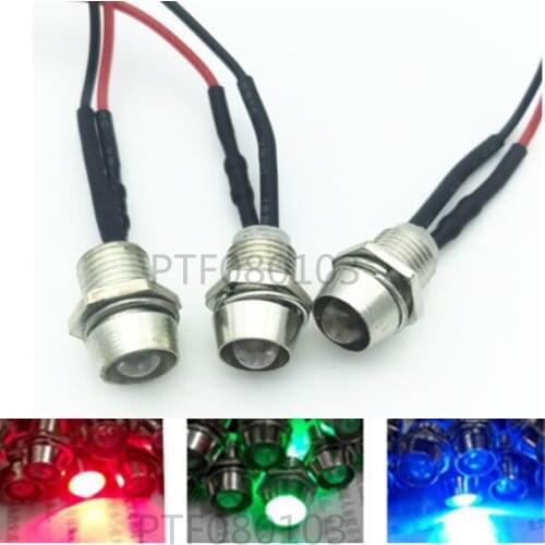 10-100pcs 5mm 3V 6V 12V colorful pre-wired LED White Warm white Red Green Blue Metal Indicator Pilot Dash Light Lamp Wire Leads