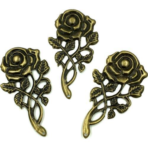 10Pcs Silver Tone Rose Flower Metal Pendants Embelishment Filigree Wraps Alloy Classic Craft Jewelry DIY Findings 77mm
