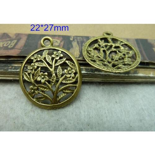 100 pcs Hollow Flower Charms Pendant Antique Bronze Tone 22*27mm - Free Shipping