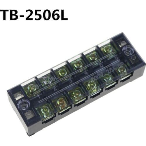 2Pcs TB-2506 600V 25A Dual Row 6 Positions Screw Terminal Barrier Block
