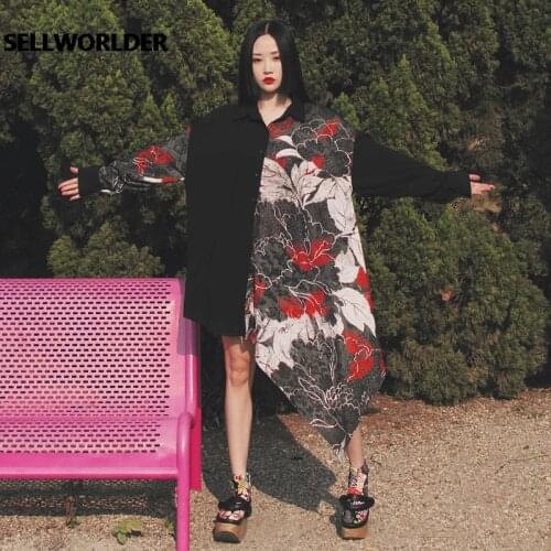 2021 SELLWORLDER Woman Japan Style Asymmetrical Floral Print blouse dress