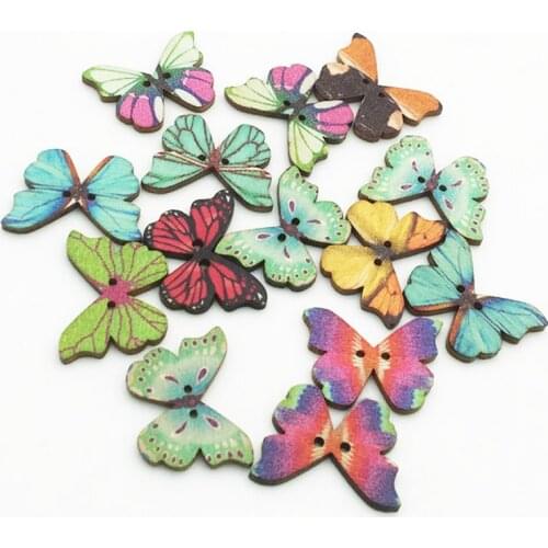 30PCS Pretty Butterfly Mix 2Hole Wooden Buttons Christmas DIY Decor Child Clothes Sewing Buttons Crafts Scrapbooking Accessories
