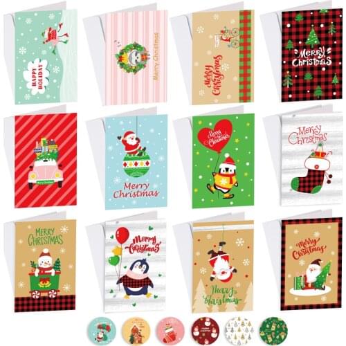 36Sets Christmas Kraft Gift Card Santa Claus Xmas Party Invitation Greeting Card with Envelope Sticker Blank Inside Folding Card