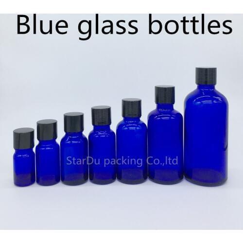 5ml 10ml 15ml 20ml 30ML 50ml 100ml blue Glass Bottle for Essential Oil with black screw cap Perfume bottles