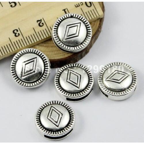50pcs/lot Silver Tone Slider Round,for Bracelet Necklace Cord Beads watch Chain Beads DIY Accessory 15mm fit:11x2mm K01203