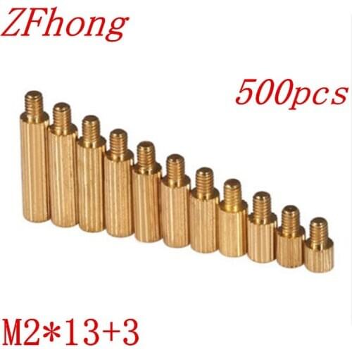 500pcs/lot M2*13+3 m2*13 Brass Round Standoff Spacer Male Female M2 Brass Threaded Spacer