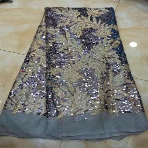African Sequins Cord Lace Fabric 2019 High Quality grey Lace French Sequence Tulle Lace Nigerian Voile Lace Fabrics For Wedding
