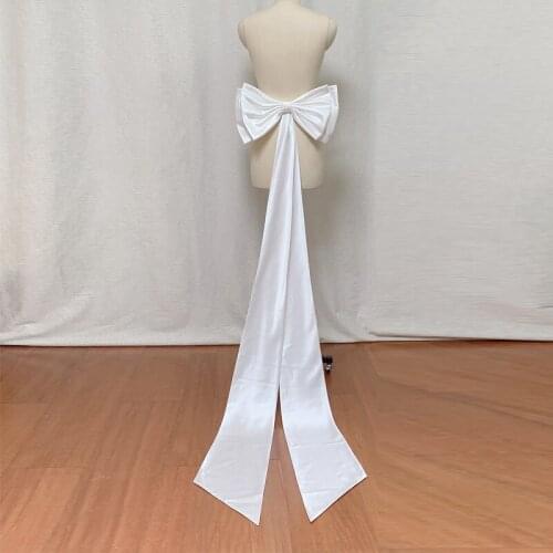 Seperate Ivory Satin Big Bow Wedding Dress Knots White Satin Knots Two Long Trailing for Wedding Removeable Bride Dresses 2021
