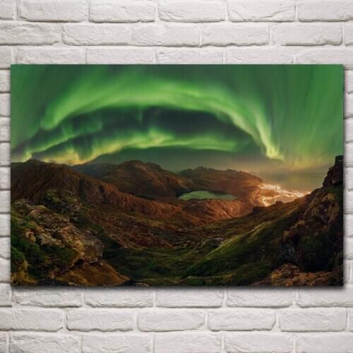 Aurora northern lights mini lake scenic polar nature scenery living room home wall art decor wood frame fabric posters KN571