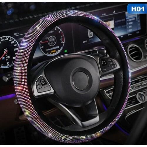 Bling Bling Rhinestones Crystal Car Steering Wheel Cover PU Leather Steering-wheel covers Auto Accessories Case Car Styling