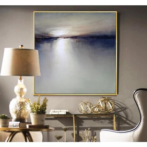 Large Landscape Painting Canvas Sunrise Painting Sky Abstract Painting Oversize Wall Art Blue Sea Painting Seascape Painting
