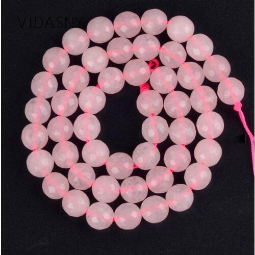 Natural Gem Faceted Pink Quartzs Beads For Needlework Jewelry Making 4 6 8 10 12mm Spacer Loose Beads Diy Necklace Bracelet 15