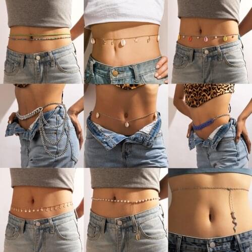 Tocona Colorful Beaded Body Chain for Women Lady Summer Shell Snake Pendant Sexy Butterfly Tassel Adjustable Bohemian Jewelry