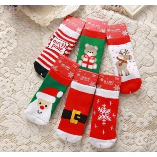 Children Christmas Warm Socks 1 lot=6pairs=12 pieces Boys Girls Winter Thick Socks Baby Cartoon-print Socks Kids Cotton Socks