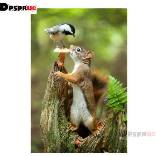 Dpsprue Full Square/Round Diamond Painting Cross Stitch Diamond 3D Embroidery squirrel Bird DIY 5D Moasic Home Decor Gift Pu40