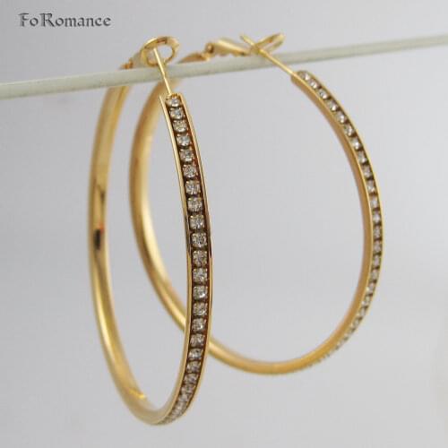 Foromance / NEW LOTS CZ STONES IN THE MIDDLE OF THE BAND YELLOW GOLD COLOR ROUND HOOP EARRING DIAMETER 50mm 1.97 INCH