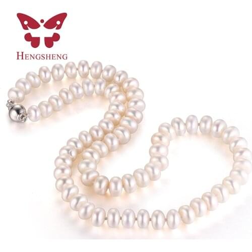 HENGSHENG High Luster 8-9mm 100% Natural Fresh water Pearl Necklace Long 45cm for Women Girls Birthday /Wedding Pearl Jewelry