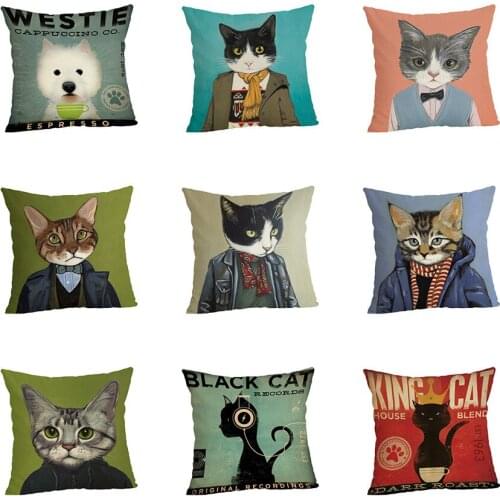 Handsome and Cool Cat Colorful Cushion Cover Throw Pillow Case for Home Chair Sofa Decoration Square Pillowcases