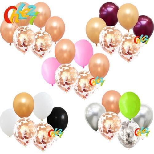 6pcs/lot 12inch Sliver Rose Gold gold Latex Balloons rose gold confetti Wedding Birthday Party Decor Helium Supplies Air Globos