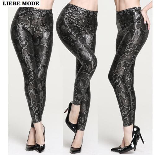 Women Snake Skin Faux Leather Casual Capri Leggings Fashion Stretch Thin Leggins High Waist Pu Pants Bottom Clothes for Women