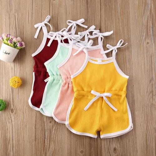 Summer Baby Romper Toddler Girls Solid Color Casual Sleeveless Playsuits Toddlers Clothing