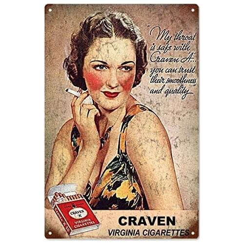Craven Virginia Cigarettes Metal Tin Sign 8x12 Inch Decor Travel
