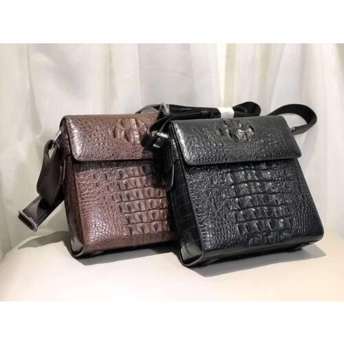 New production 100% Genuine real crocodile skin men shoulder bag cross body small bag with cow skin lining black and brown color
