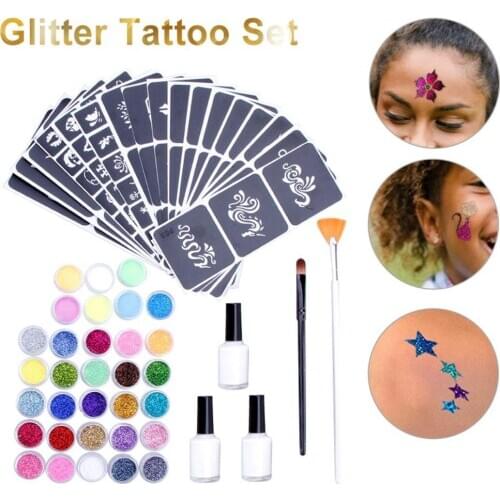 22 Colors Flash Temporary Tattoo Set Glitter Powder Tattoo Makeup Cosmetic Body Painting Halloween Party Dress Beauty Tattoos