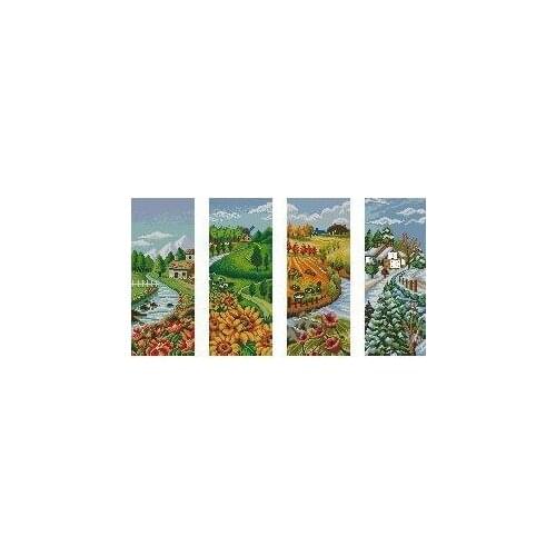 Stc vertical four seasons Cross Stitch Set Cross-stitch Kit Embroidery Needlework Craft Packages Cotton Fabric Floss