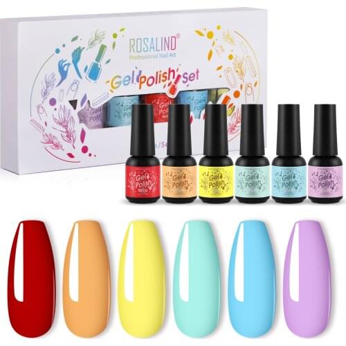 Rosalind Gel Nail Polish Kits 8ML 6 Colors Soak Off UV LED Gel Bright Glitter Varnish Semi Permanent Nail Art All For Manicure