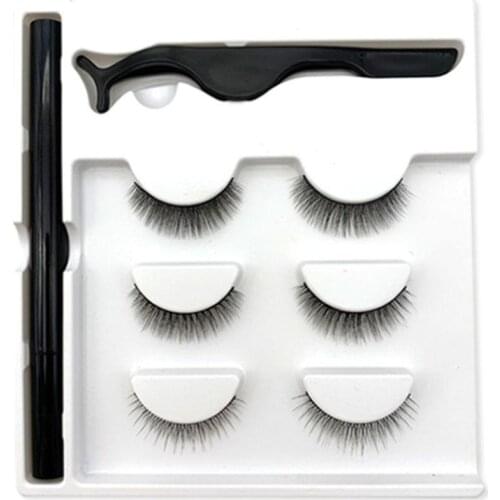3 Pairs EyeLashes Set 3D Eye lashes Makeup Lashes Tweezers Set Natural False Lashes Lengthen With Eyeliner Kit