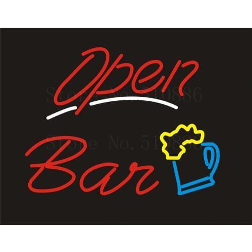 NEON SIGN For Bar Open Wine Real GLASS Tube BAR PUB Restaurant Signboard store display Decorate Store Shop Light Signs 17*14"