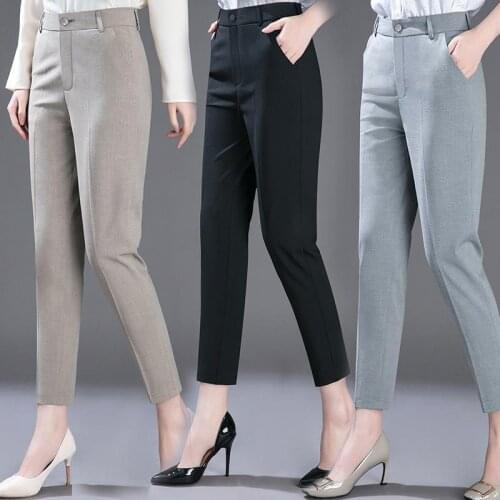 New Autumn Elegant Suit Pants Women High Waist Fashion Office Lady Pencil Pants Straight Trousers Casual Trousers Plus Size