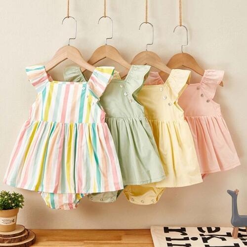 New Newborn Cotton Flying Sleeve Dress Jumpsuit Korean Japan Style Summer Princess Clothes One Piece Baby Girl Bodysuits