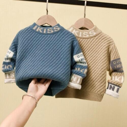 New Girl Casual Hedging Sweater Childrens Knitted Woolen Round Neck Spring/Winter Kids Letter Long Sleeve Keep Warm Thicken