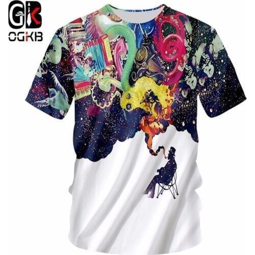 OGKB 2019 Summer Tops Women/mens Funny Print Smoking Person 3D T-shirt Casual Tshirt Hiphop Punk O Neck Tee Shirts Homme 7XL