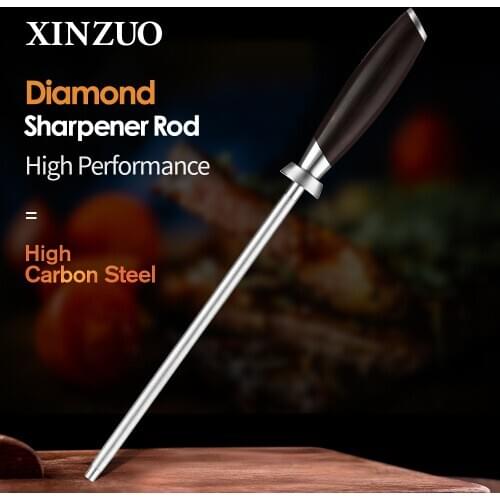 XINZUO Knife Diamond Sharpening Stick Sharpener Rod High Carbon Steel For Chefs Steel Knives Kitchen Assistant Helper Musat