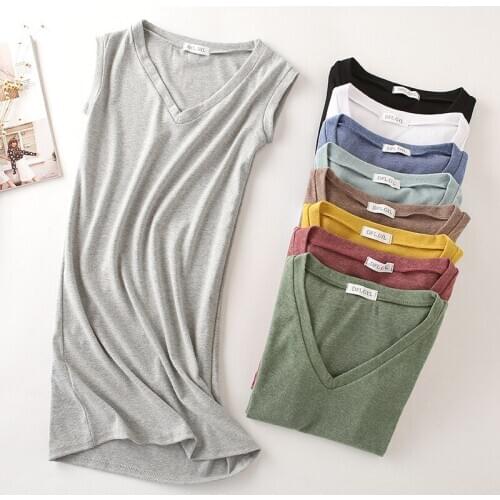 Brushed t-shirt dress female new V-neck sleeveless bottoming skirt tops home skirt night gowns sexy nightdress pijamas women