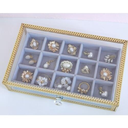 Transparent Glass Jewelry Organizer Ring Box Storage Geometric Jewelry Showcase Holder Trinket Box Containe for Earrings Jewelry