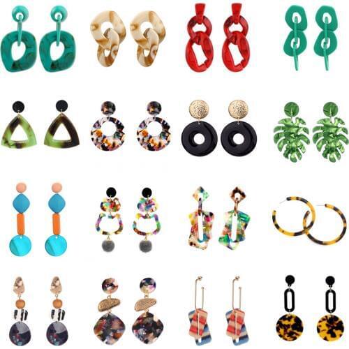 QiHit 2019 New Trendy Acrylic Geometric Round Big Dangle Earring For Women Vintage Resin Long Drop Earring Wedding Jewelry