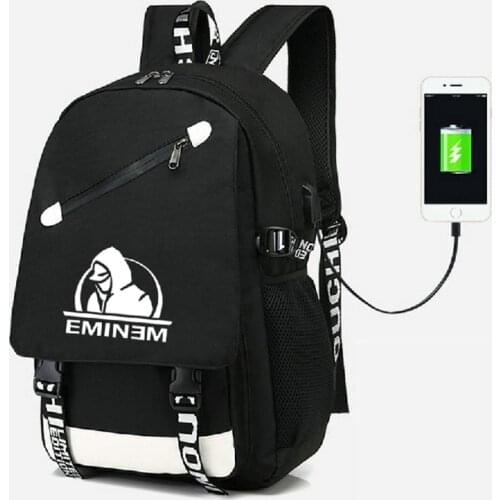 RAP TOP Eminem Bad Meets Evil Backpack Ruckback With USB Port Bag travel School Bag USB Fashion Teenagers Casual Laptop bag
