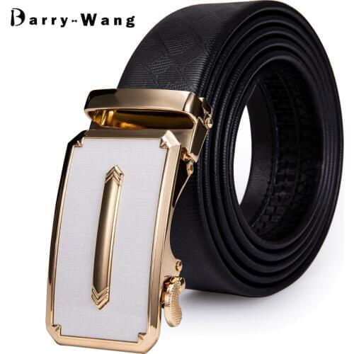 Men Cowhide Belt Gold Automatic Buckle Belt Slide Ratchet Buckle Black Waist Strap Holeless Belt for Jeans Barry.Wang DK-2121